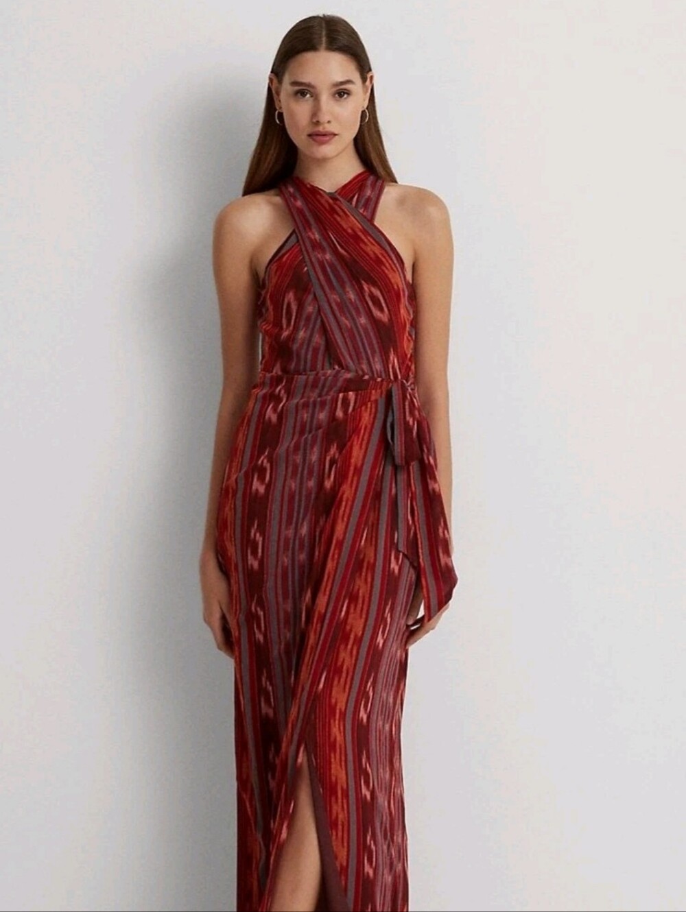 NWT Ralph Lauren Gio Striped Georgette Red Belted Halter Dress Sz 6 Retail 265$
